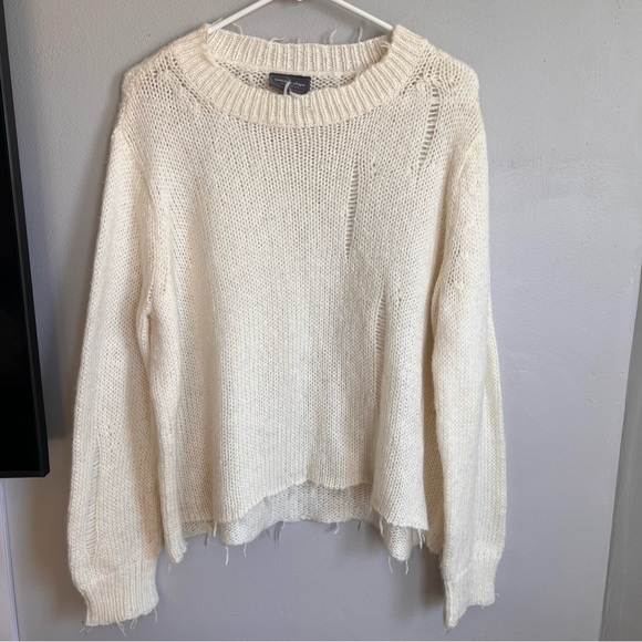 Wooden Ships Oliver Distressed Crew Sweater Chunky White Cream S/M - Picture 7 of 11